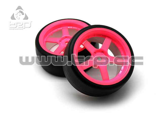 Llanta y neumático de drift 1:10 Fuxia Fluor Offset 3 Camber 0
