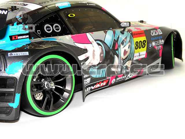 Llanta y neumático de drift 1:10 Anillo verde Offset 3 Camber 0 - imagen 2